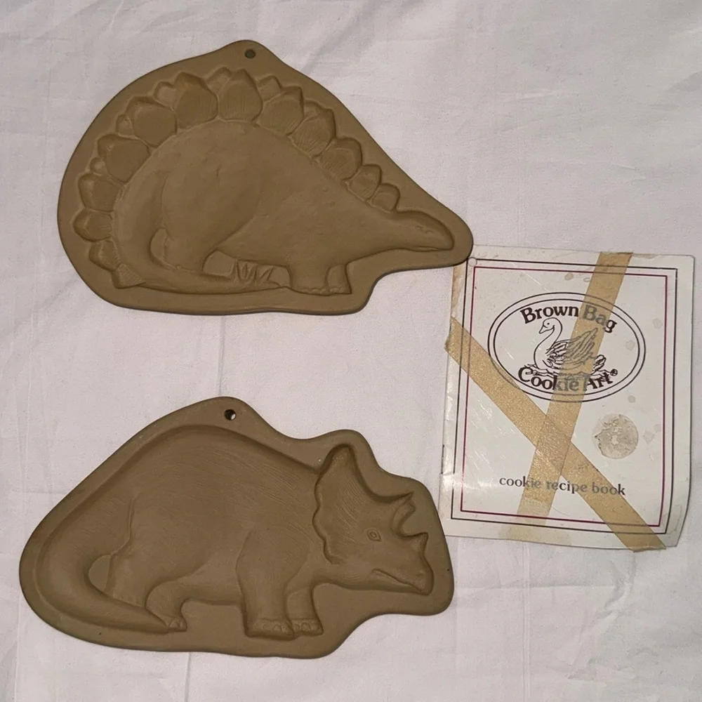 Brown Bag Cookie Art Vintage Ceramic Dinosaur Cookie Mold x2